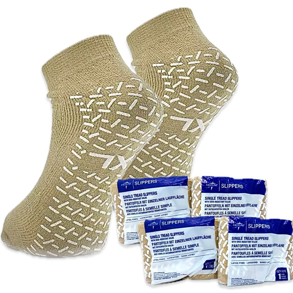 *4-Pairs* XL Medline, Double Tread, Skid-Resistant Slippers (socks) Size-XL